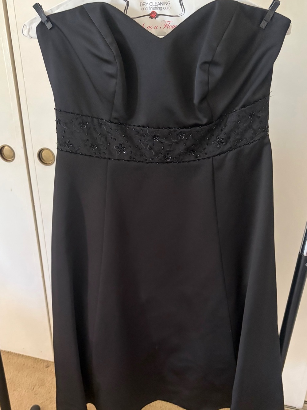 David's Bridal Black Strapless Beaded Waist Cocktail Dress